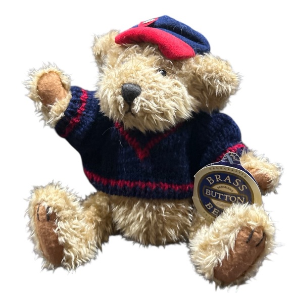 Other - VTG! Tully Bass Button Bear  with Navy Sweater and Blue  Cap